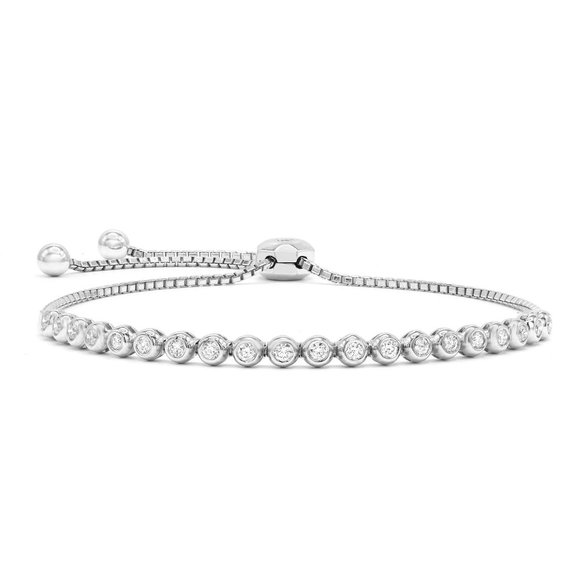 Rachel Koen Bezel Set Diamond Tennis Sliding Bracelet 14K White Gold 0.68Cttw - Picture 3 of 5